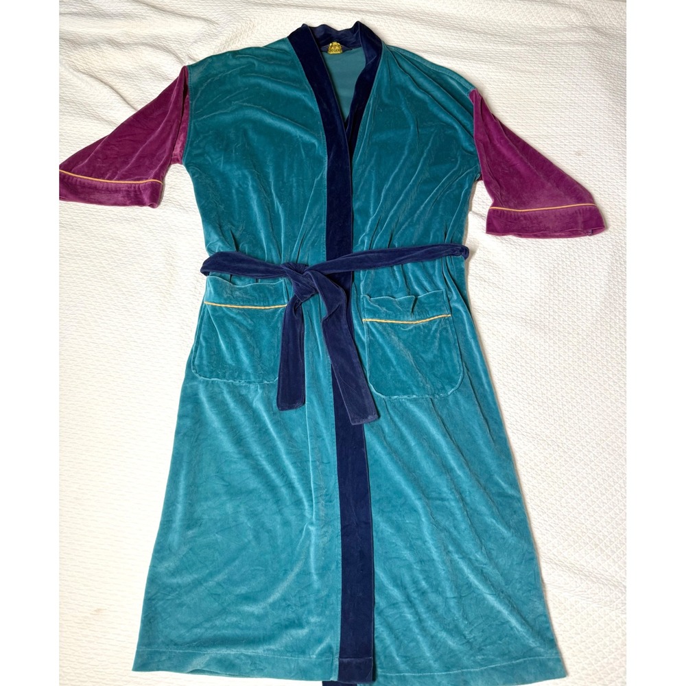 Colours by Alexander Julian Robe OS Teal Purple Velvet Vintage Pocket